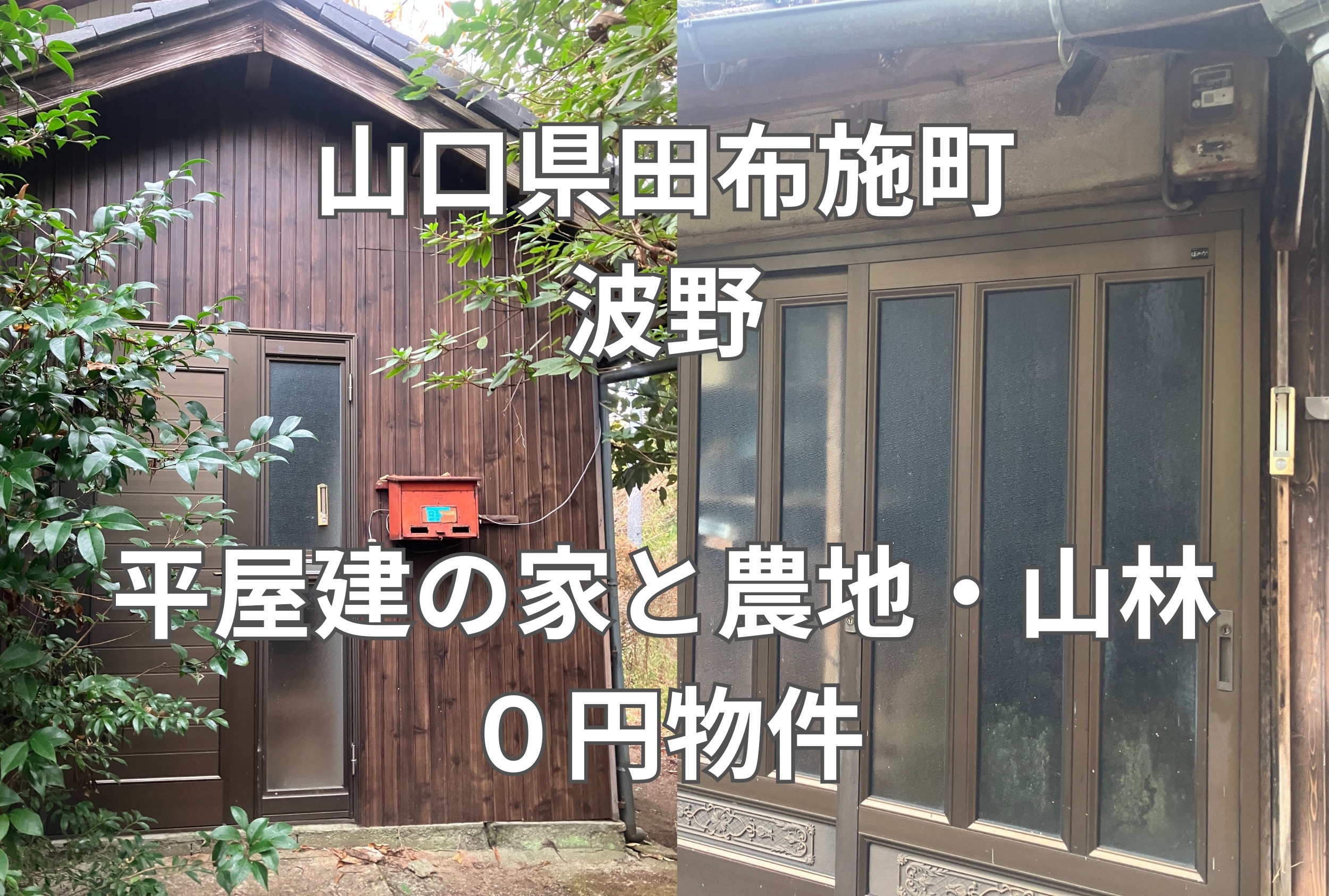 平屋建の家と農地・山林を、お譲りします。